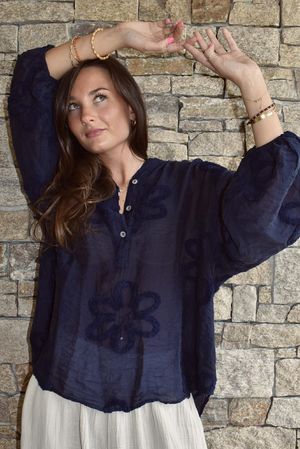 Sabo Boucle Flower Blouse Navy